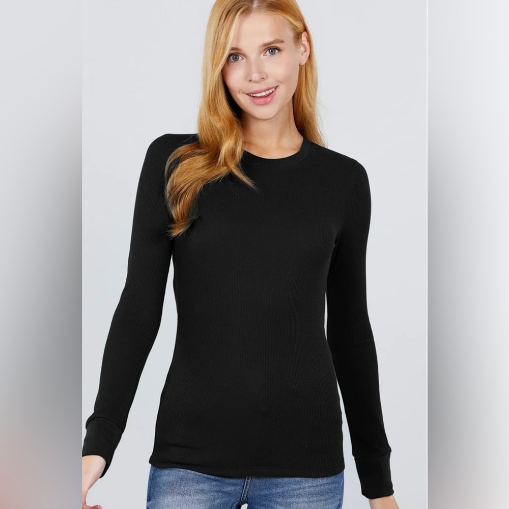 Frankee & Skylarr Black Ribbed Long Sleeve Tee Size XL